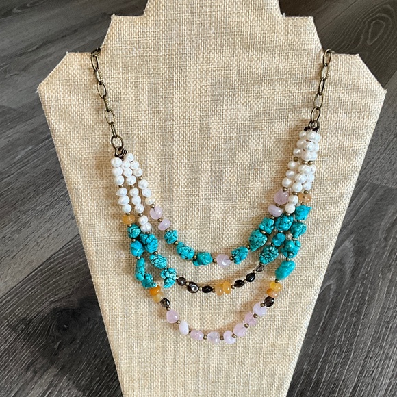 Bohemian “ Laurel “ Boho Adjustable 3 Layer Chain Link Necklace with Beads R1B - Picture 1 of 3
